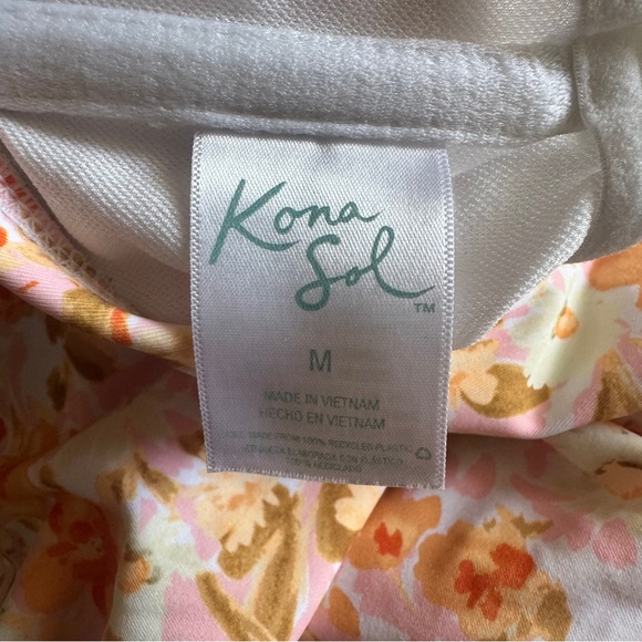 Kona Sol Floral One Piece Swimsuit Pink & Orange Floral One Shoulder Sz Medium - Picture 7 of 7